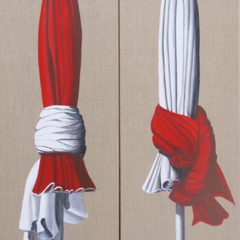 Peinture intitulée "parasols rouges 40x…" par Armelle Cailly, Œuvre d'art originale, Acrylique Monté sur Châssis en bois