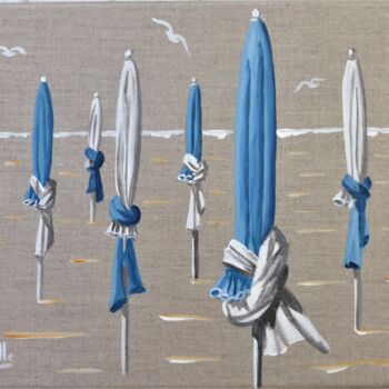 Картина под названием "parasols bleus et b…" - Armelle Cailly, Подлинное произведение искусства, Акрил Установлен на Деревян…
