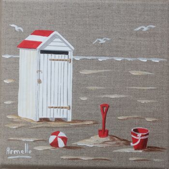 Painting titled "cabine rouge" by Armelle Cailly, Original Artwork, Acrylic Mounted on Wood Stretcher frame