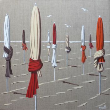Painting titled "parasols 60x60" by Armelle Cailly, Original Artwork, Acrylic Mounted on Wood Stretcher frame