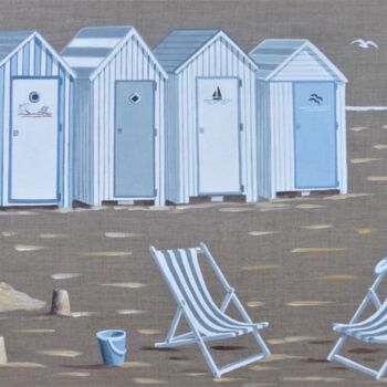 Malerei mit dem Titel "cabines bleu-gris 5…" von Armelle Cailly, Original-Kunstwerk, Acryl Auf Keilrahmen aus Holz montiert