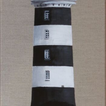 Painting titled "La Baule phare de l…" by Armelle Cailly, Original Artwork, Acrylic Mounted on Wood Stretcher frame