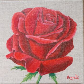 Painting titled "rose rouge" by Armelle Cailly, Original Artwork, Acrylic Mounted on Wood Stretcher frame