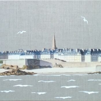 Painting titled "Saint Malo Cité cor…" by Armelle Cailly, Original Artwork, Acrylic Mounted on Wood Stretcher frame