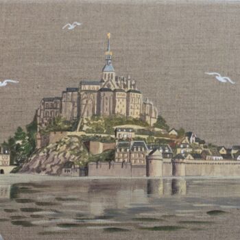 Painting titled "mont Saint Michel 2" by Armelle Cailly, Original Artwork, Acrylic Mounted on Wood Stretcher frame