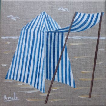 Painting titled "tente de plage 1" by Armelle Cailly, Original Artwork, Acrylic Mounted on Wood Stretcher frame