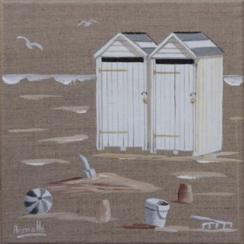 Malarstwo zatytułowany „2 cabines 30x30” autorstwa Armelle Cailly, Oryginalna praca, Akryl Zamontowany na Drewniana rama nos…