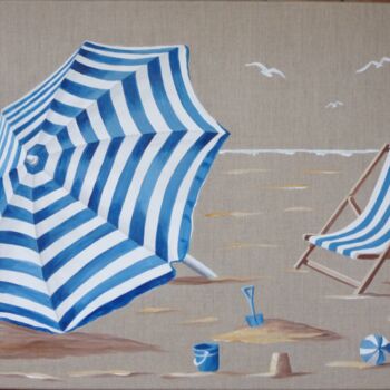 Painting titled "parasol rayé" by Armelle Cailly, Original Artwork, Acrylic Mounted on Wood Stretcher frame