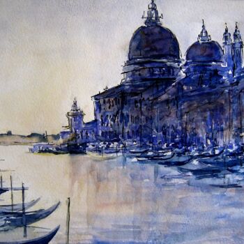 Peinture intitulée "Venise bleue" par Armelle Delaplace, Œuvre d'art originale, Aquarelle