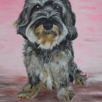 Painting titled "chienne teckel" by Armelle Leonard, Original Artwork, Acrylic