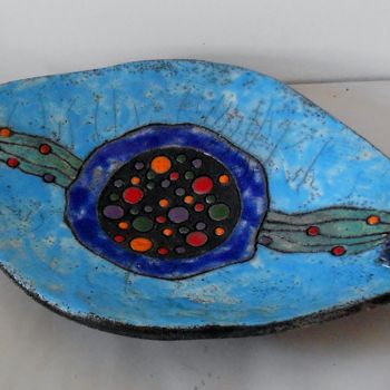 Design intitulée "coupe ovale bleue2" par Armelle Colombier, Œuvre d'art originale, Art de la table