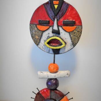 Sculpture titled "totem rouge 1" by Armelle Colombier, Original Artwork, Ceramics