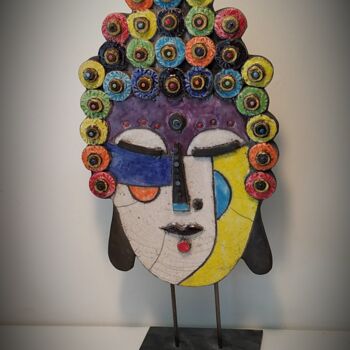 Sculpture titled "masque Boudha" by Armelle Colombier, Original Artwork, Ceramics