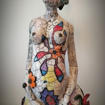 Sculpture intitulée "Sensualité Fleurie" par Armelle Colombier, Œuvre d'art originale, Céramique