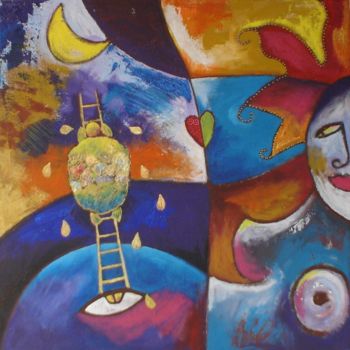 Pintura intitulada "la femme et la tort…" por Armelle Colombier, Obras de arte originais, Outro