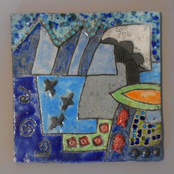 Γλυπτική με τίτλο "abstraction bleue2" από Armelle Colombier, Αυθεντικά έργα τέχνης, Κεραμικά