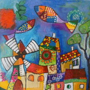 Painting titled "tourne-moulin.jpg" by Armelle Colombier, Original Artwork, Acrylic