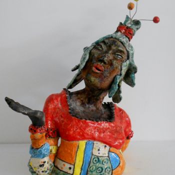 Скульптура под названием "la petite mongole.j…" - Armelle Colombier, Подлинное произведение искусства, Керамика