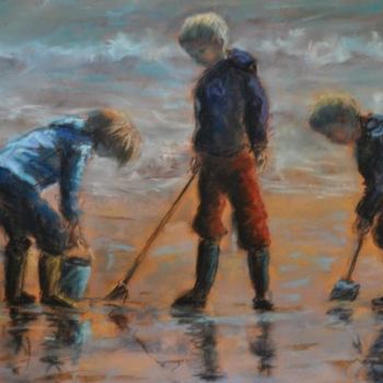 Painting titled "pêche en Bretagne" by Armelle Panay, Original Artwork, Oil