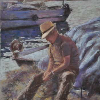 Peinture intitulée "pêcheur à Port Vend…" par Armelle Panay, Œuvre d'art originale