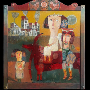 Painting titled "Meeting with heroo" by Armen Adilkhanyan (Adil), Original Artwork, Acrylic Mounted on Wood Stretcher frame