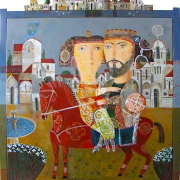 Painting titled "Meeting with Love" by Armen Adilkhanyan (Adil), Original Artwork, Acrylic Mounted on Wood Stretcher frame