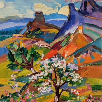 Pintura intitulada "A spring scene from…" por Armen Ghazayran (Nem), Obras de arte originais, Acrílico