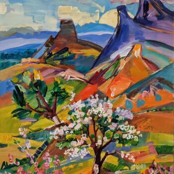 Painting titled "A spring scene from…" by Armen Ghazayran (Nem), Original Artwork, Acrylic