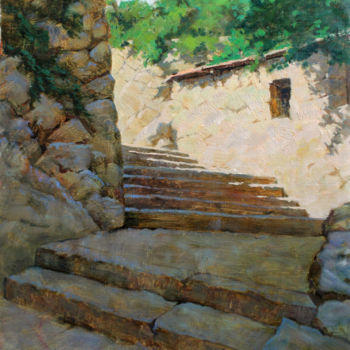 Painting titled "Южная улица" by Armen Karapetiants, Original Artwork, Oil