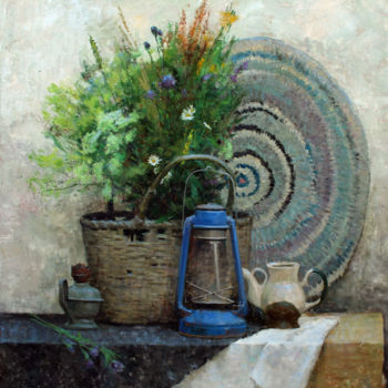 Картина под названием "Натюрморт с цветами…" - Армен Карапетьянц, Подлинное произведение искусства, Масло