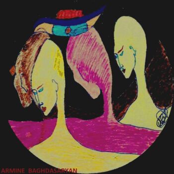 「soucieuse !!!!!!」というタイトルの描画 Armine Baghdasaryan (Parmide)によって, オリジナルのアートワーク, ボールペン
