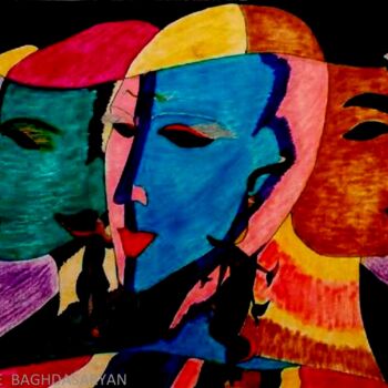 Рисунок под названием "l'une de ces femme" - Armine Baghdasaryan (Parmide), Подлинное произведение искусства, Шариковая ручка