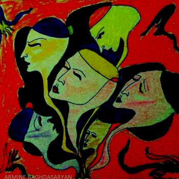 Dessin intitulée "Ensemble mais loint…" par Armine Baghdasaryan (Parmide), Œuvre d'art originale, Stylo à bille