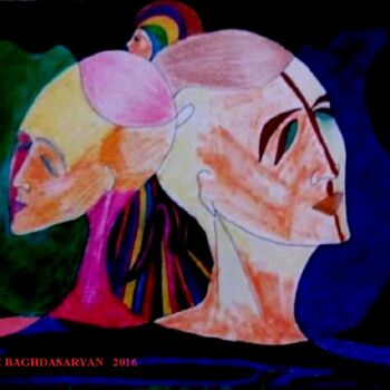 Dibujo titulada "Leurs  ange gardien…" por Armine Baghdasaryan (Parmide), Obra de arte original, Bolígrafo
