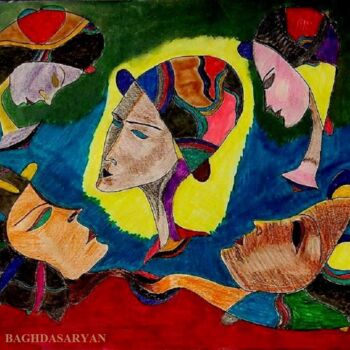 Dessin intitulée "Pensée de leurs vie…" par Armine Baghdasaryan (Parmide), Œuvre d'art originale, Stylo à bille