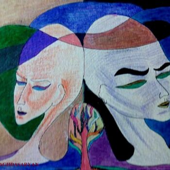 Zeichnungen mit dem Titel "couples anxieuse" von Armine Baghdasaryan (Parmide), Original-Kunstwerk, Kugelschreiber
