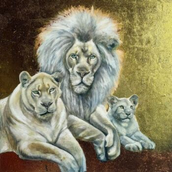 Painting titled "White lion family" by Armine Grigoryan, Original Artwork, Acrylic