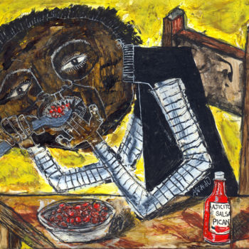 Pittura intitolato "Frijoles con picante" da Arnaldo Delgado, Opera d'arte originale, Acrilico
