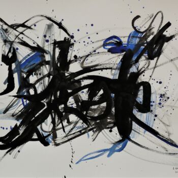 Peinture intitulée "Black Blue 3" par Arnaud Broutin, Œuvre d'art originale, Encre