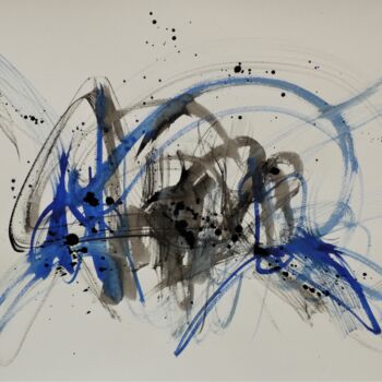 Картина под названием "Black Blue 4" - Arnaud Broutin, Подлинное произведение искусства, Чернила