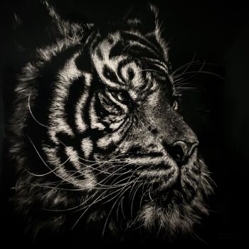 Peinture intitulée "Tigre" par Arnaud Chapalain, Œuvre d'art originale, Huile Monté sur Panneau de bois