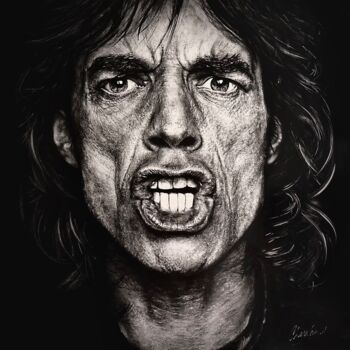 Schilderij getiteld "Mick Jagger" door Arnaud Chapalain, Origineel Kunstwerk, Olie Gemonteerd op Houten paneel
