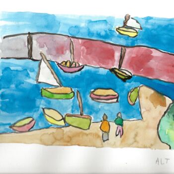Картина под названием "Mer (1)" - Arnaud De La Tour, Подлинное произведение искусства, Акварель