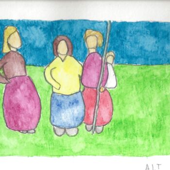 Painting titled "Trois femmes et un…" by Arnaud De La Tour, Original Artwork, Watercolor