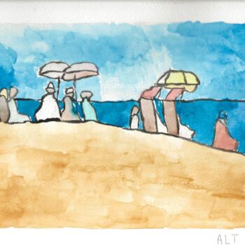 Peinture intitulée "Un samedi à la plage" par Arnaud De La Tour, Œuvre d'art originale, Aquarelle