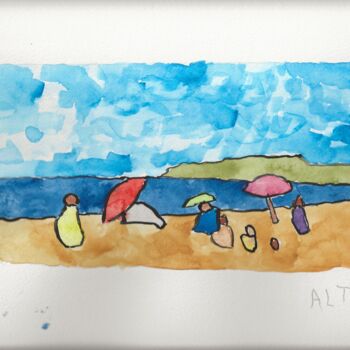 Peinture intitulée "La plage, après la…" par Arnaud De La Tour, Œuvre d'art originale, Aquarelle