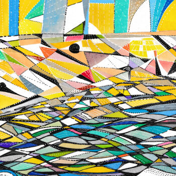 Malerei mit dem Titel "La plage n°2" von Arnaud Dromigny, Original-Kunstwerk, Acryl Auf Holzplatte montiert
