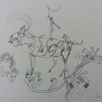 Desenho intitulada "Attila piétinant l'…" por Arnaud Dubois, Obras de arte originais, Tinta