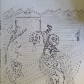 Drawing titled "Medusa2" by Arnaud Dubois, Original Artwork, Ink
