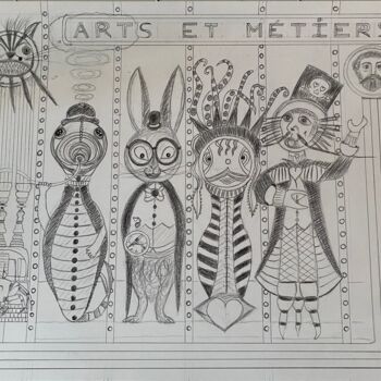 Zeichnungen mit dem Titel "les poinçonneurs de…" von Arnaud Dubois, Original-Kunstwerk, Graphit